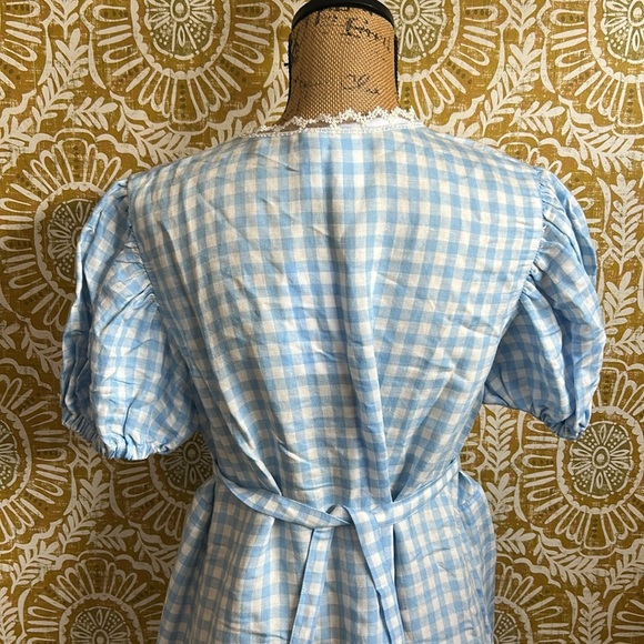 NWT SLEEPER The Genus Rosa Linen Blend Gingham Midi Dress in Blue Vichy Sz XL - Picture 3 of 15